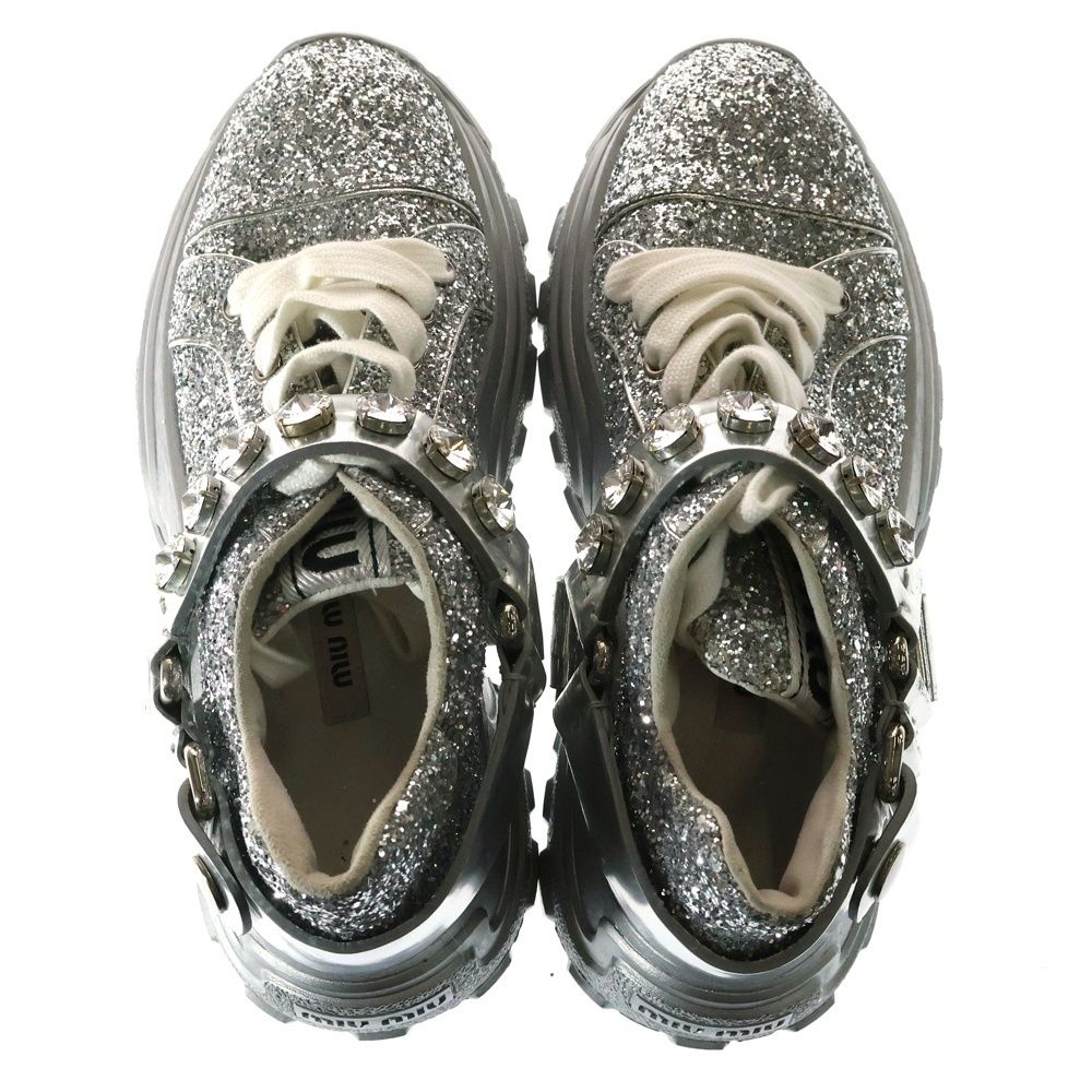 miumiu (ミュウミュウ) ラメグリッター ビジュー装飾 ハーネス レザー