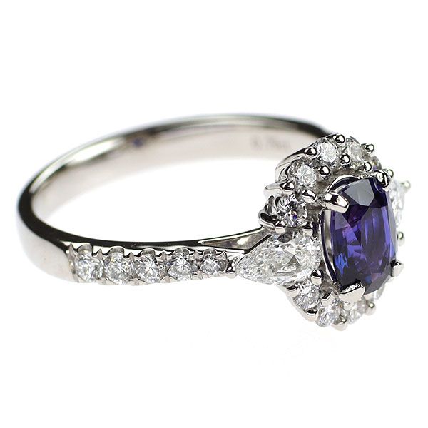 Pt 900 非加熱 チェンジサファイア ダイヤモンド リング 0.95 ct D 0.79