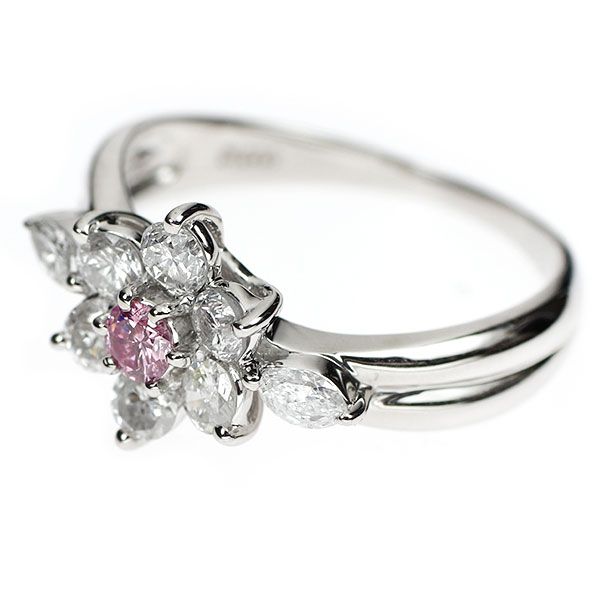 Pt 900 天然ピンクダイヤモンド リング 0.103 ct FIPP I 2 D 0.70 フラワー