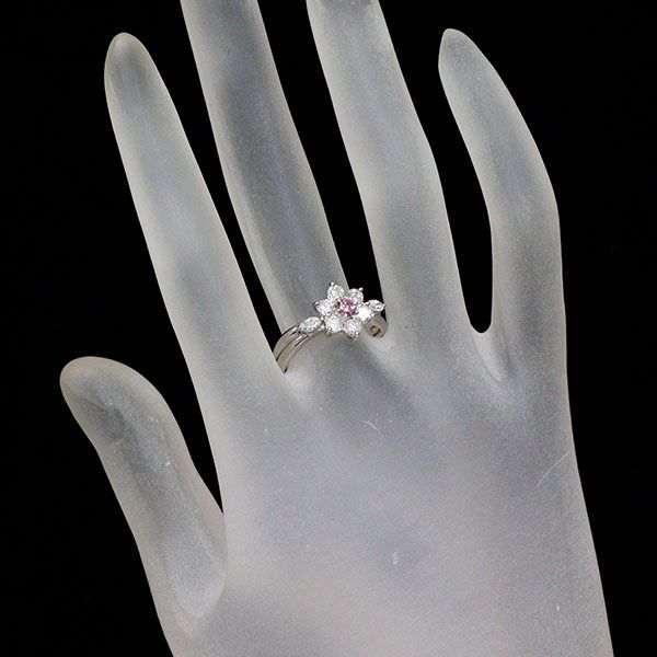  Pt 900 天然ピンクダイヤモンド リング 0.103 ct FIPP I 2 D 0.70 フラワー リング 指輪 アクセサリー