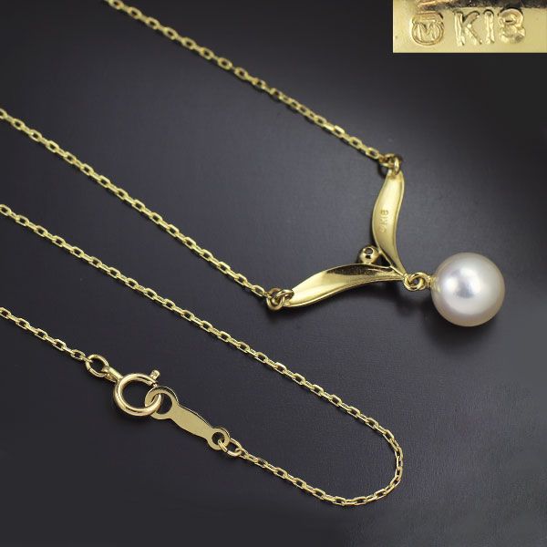 極美品【ミキモト】K18YG あこやパール　ダイヤモンド　ペンダント　ネックレス ミキモト K18YG アコヤ 真珠 ダイヤモンド ペンダントネックレス 径約