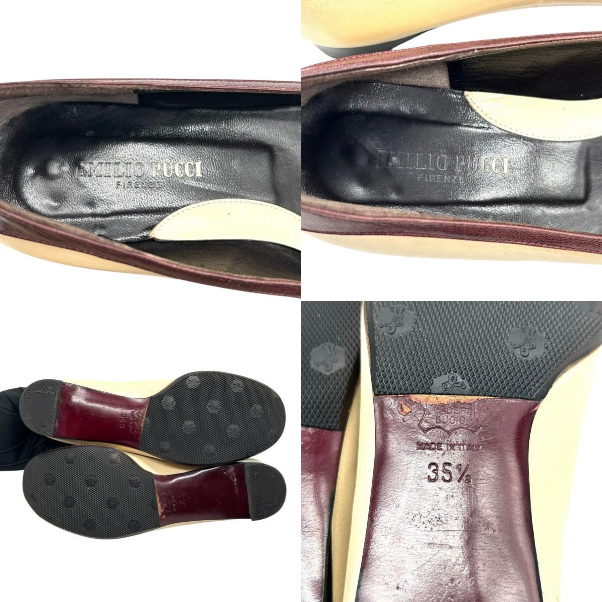  エミリオプッチ EMILIO PUCCI パンプス バレエシューズ ラウンドトゥ リボン レザー 本革 バイ ベージュ ボルドー 35 1 2 22.5 cm イタリア製 ローヒール 歩きやすい レディース エレガント フェミニン CT ハイヒール パンプス パンプス
