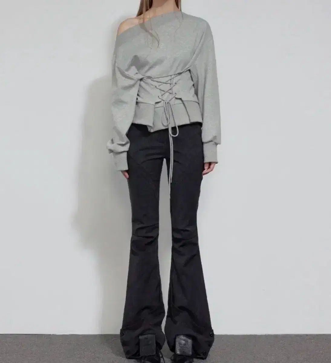 BOHEMSEO ボヘミアンソウル コルセット 片方オフショルダー スウェットシャツ グレー