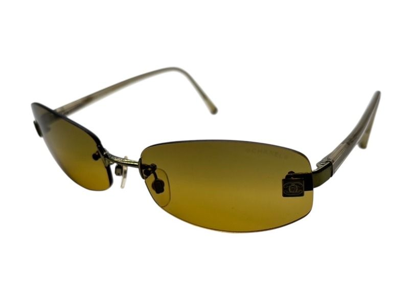 CHANEL シャネル リムレス サングラス ココマーク イタリア製 プラスチック カーキ 4 b 007586