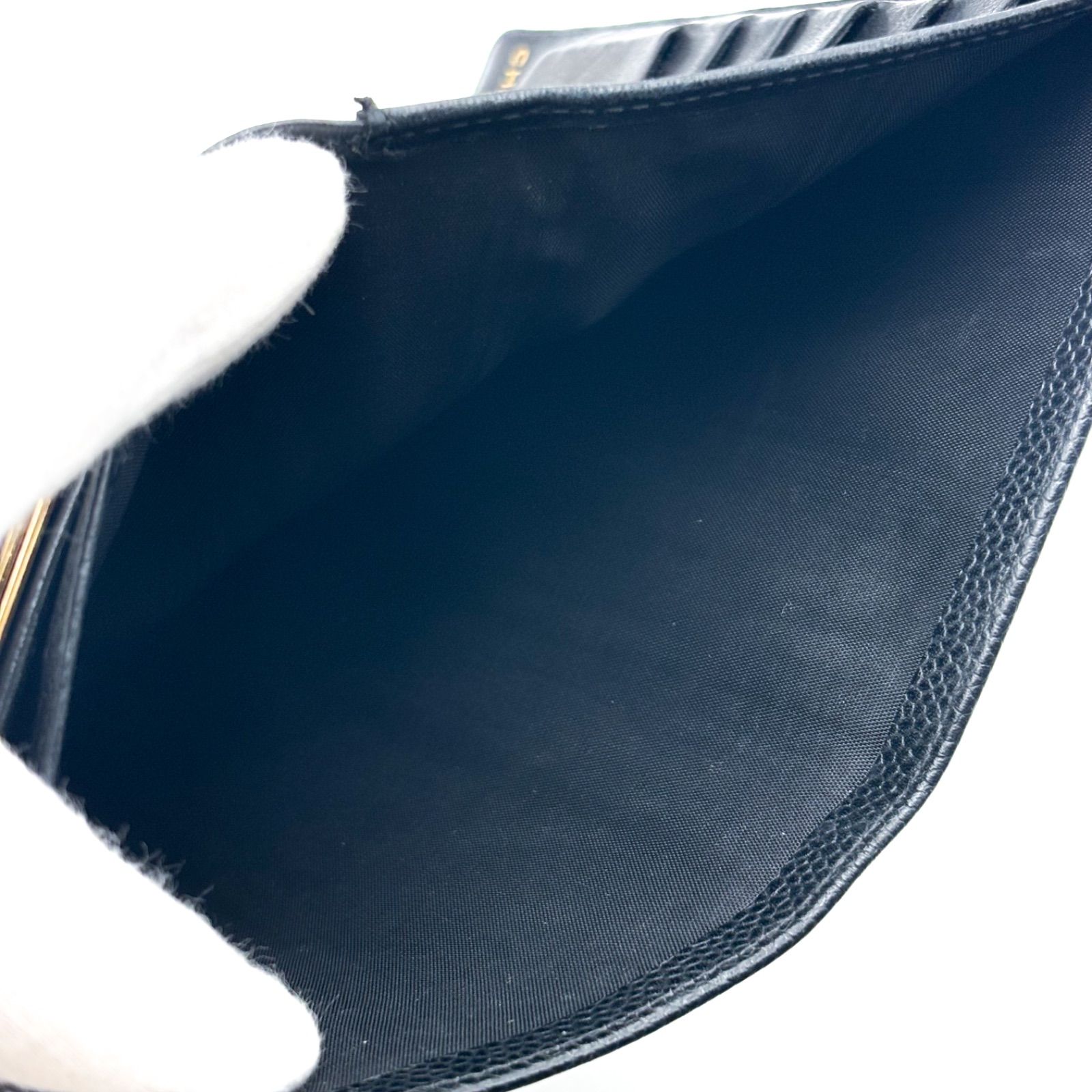 極美品✨】シャネル 長財布 ココステッチ キャビアスキン がま口