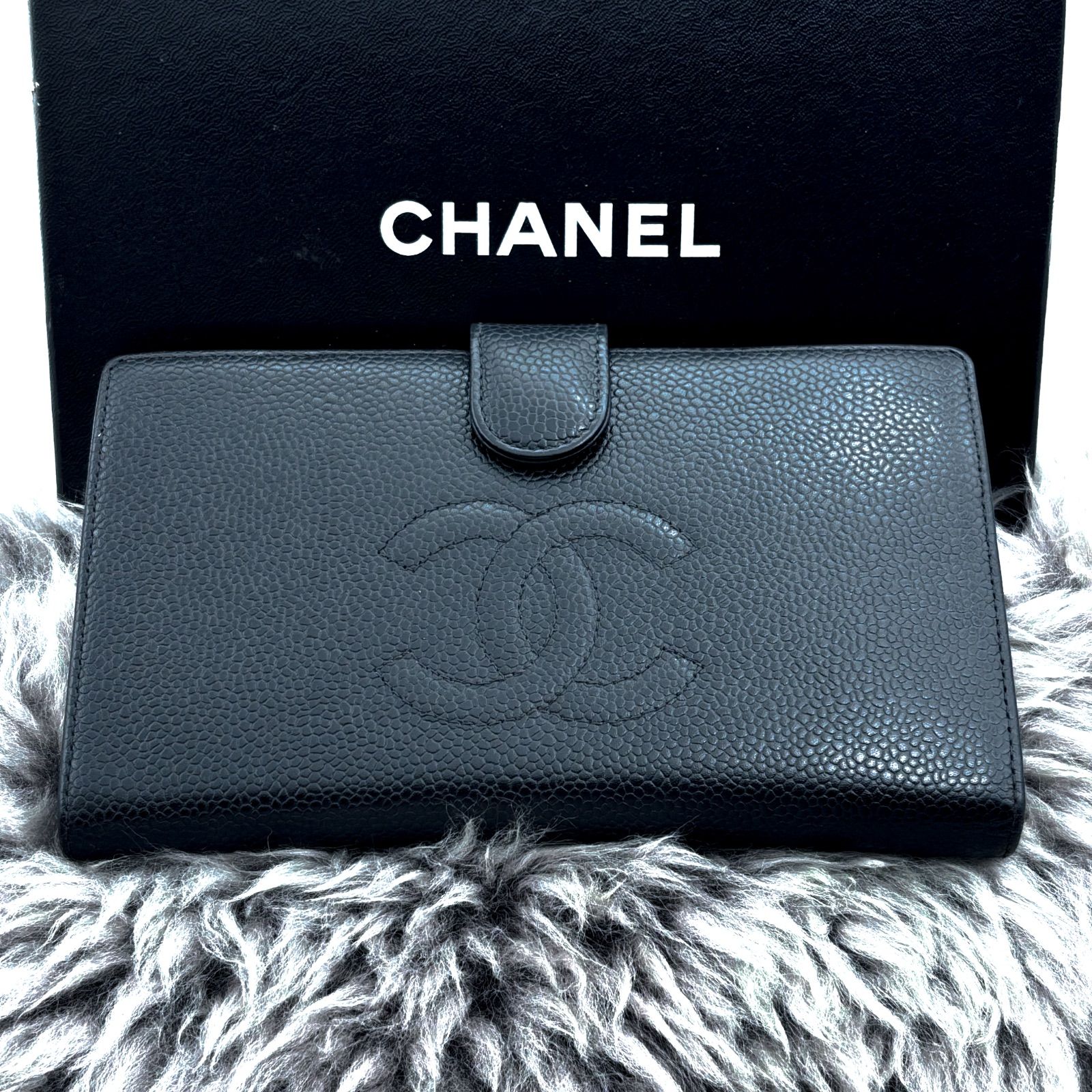 極美品✨】シャネル 長財布 ココステッチ キャビアスキン がま口