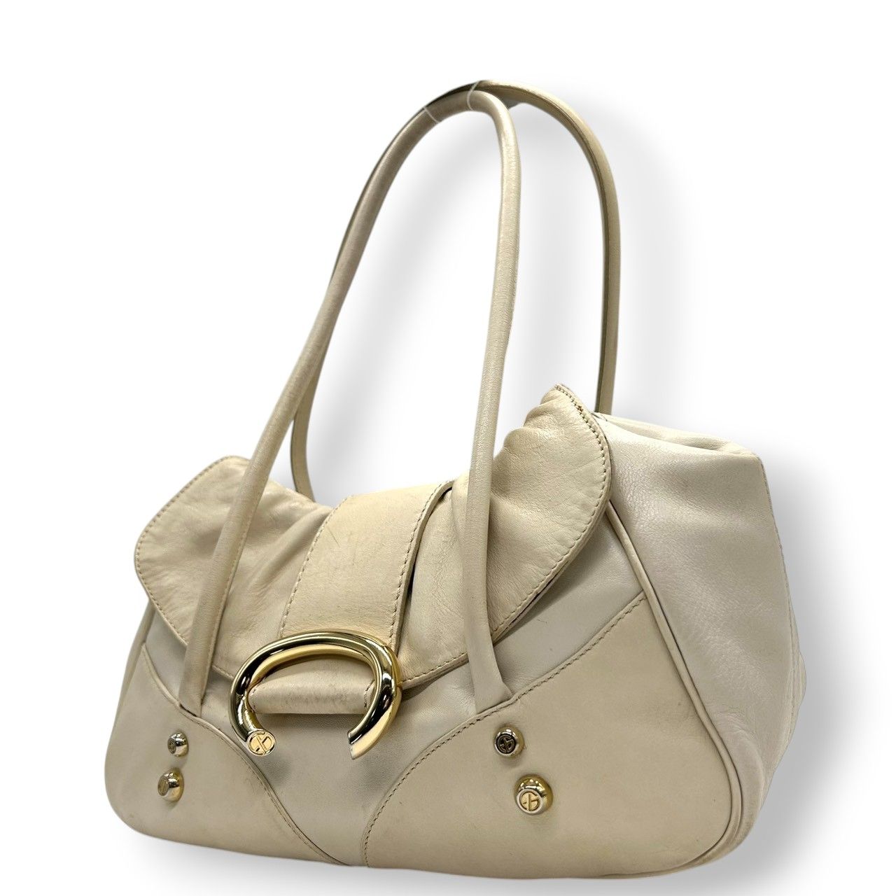 フランチェスコビアジア ハンドバッグ ショルダーバッグ ワンショルダー 肩掛け フラップ ギャザー レザー 本革 アイボリー C型リング ゴールド金具 レディース おしゃれ エレガント フェミニン 感 パーティ デート お出かけ s97