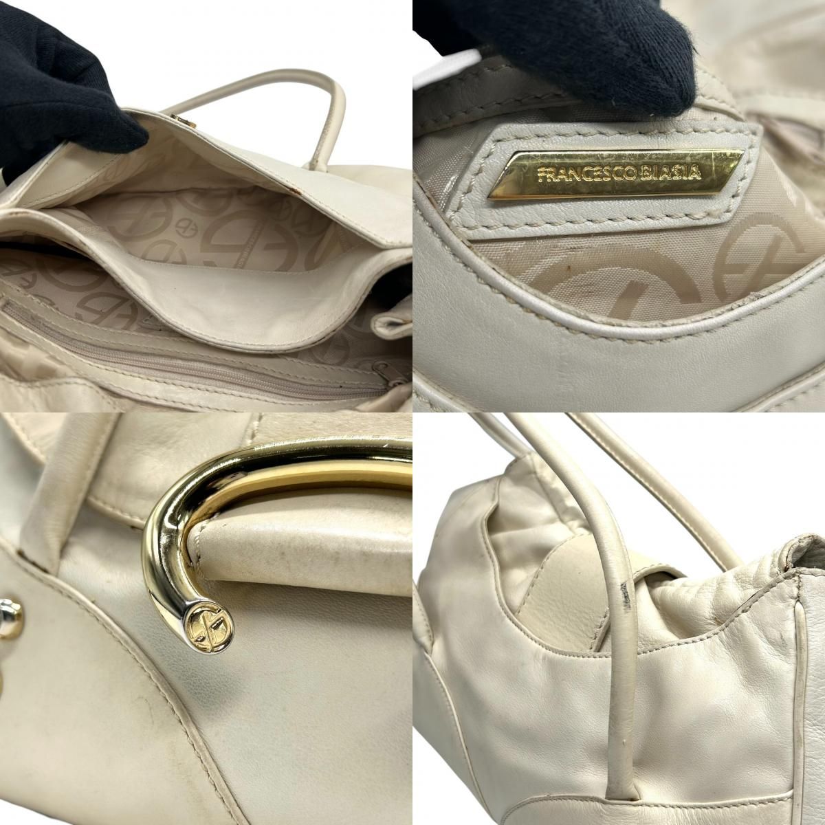  フランチェスコビアジア ハンドバッグ ショルダーバッグ ワンショルダー 肩掛け フラップ ギャザー レザー 本革 アイボリー C型リング ゴールド金具 レディース おしゃれ エレガント フェミニン 感 パーティ デート お出かけ s 97 ハンドバッグ バッグ