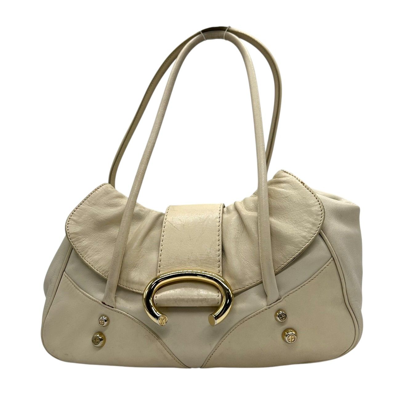 フランチェスコビアジア ハンドバッグ ショルダーバッグ ワンショルダー 肩掛け フラップ ギャザー レザー 本革 アイボリー C型リング ゴールド金具 レディース おしゃれ エレガント フェミニン 感 パーティ デート お出かけ s97