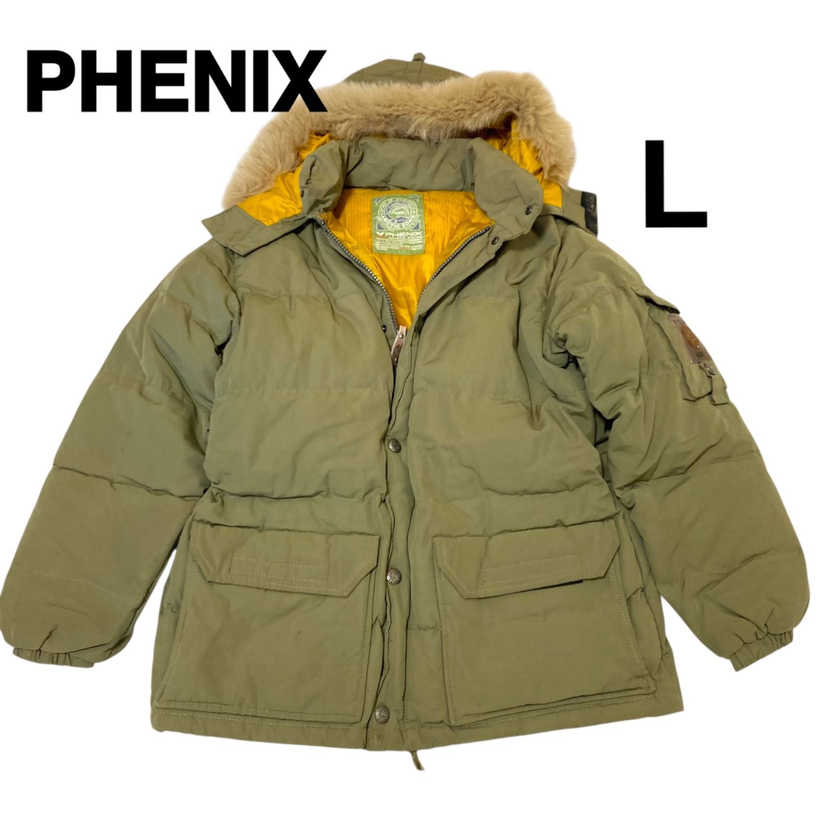 PHENIX フェニックス フード付きダウンジャケット ホワイトグースダウン80 アーミー サイズＬ