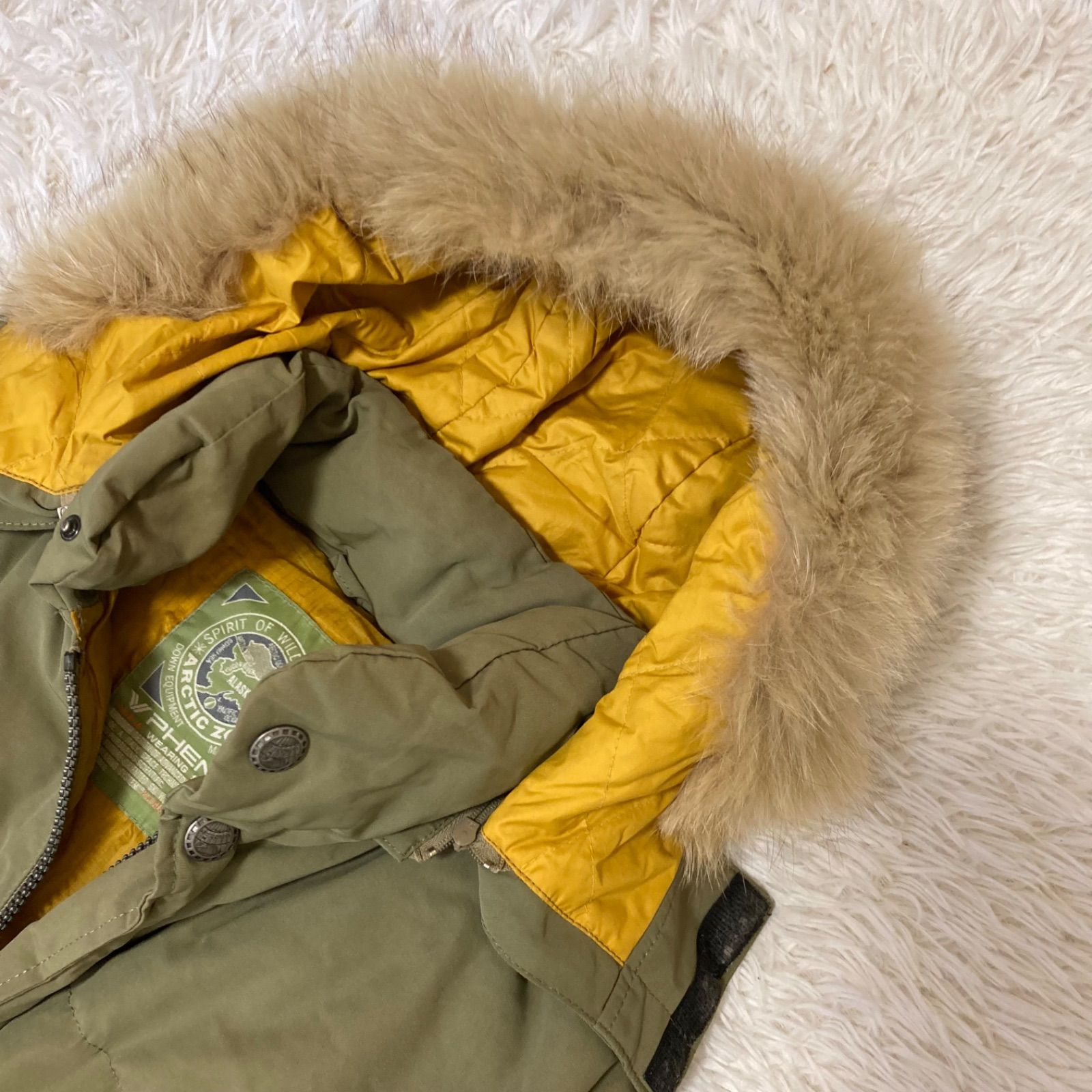 PHENIX フェニックス フード付きダウンジャケット ホワイトグースダウン80 アーミー サイズL