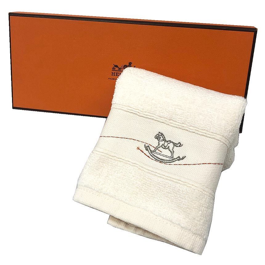 HERMES エルメス タオル ベビータオル CARRE O GALOP ハンドタオル 白 aq 12248