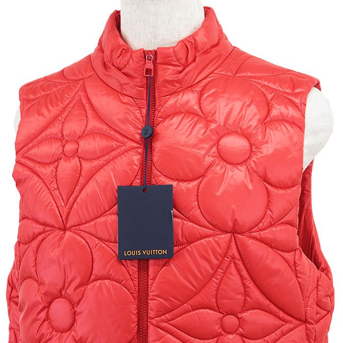 LOUIS VUITTON ルイ ヴィトン ベスト 2025S S モノグラムフラワー 総柄 キルティング パテッド 中綿 ジップアップ ノースリーブ ジャケット アウター メンズ サイズ 52 レッド 赤 フランス製 DH1 HLG47W