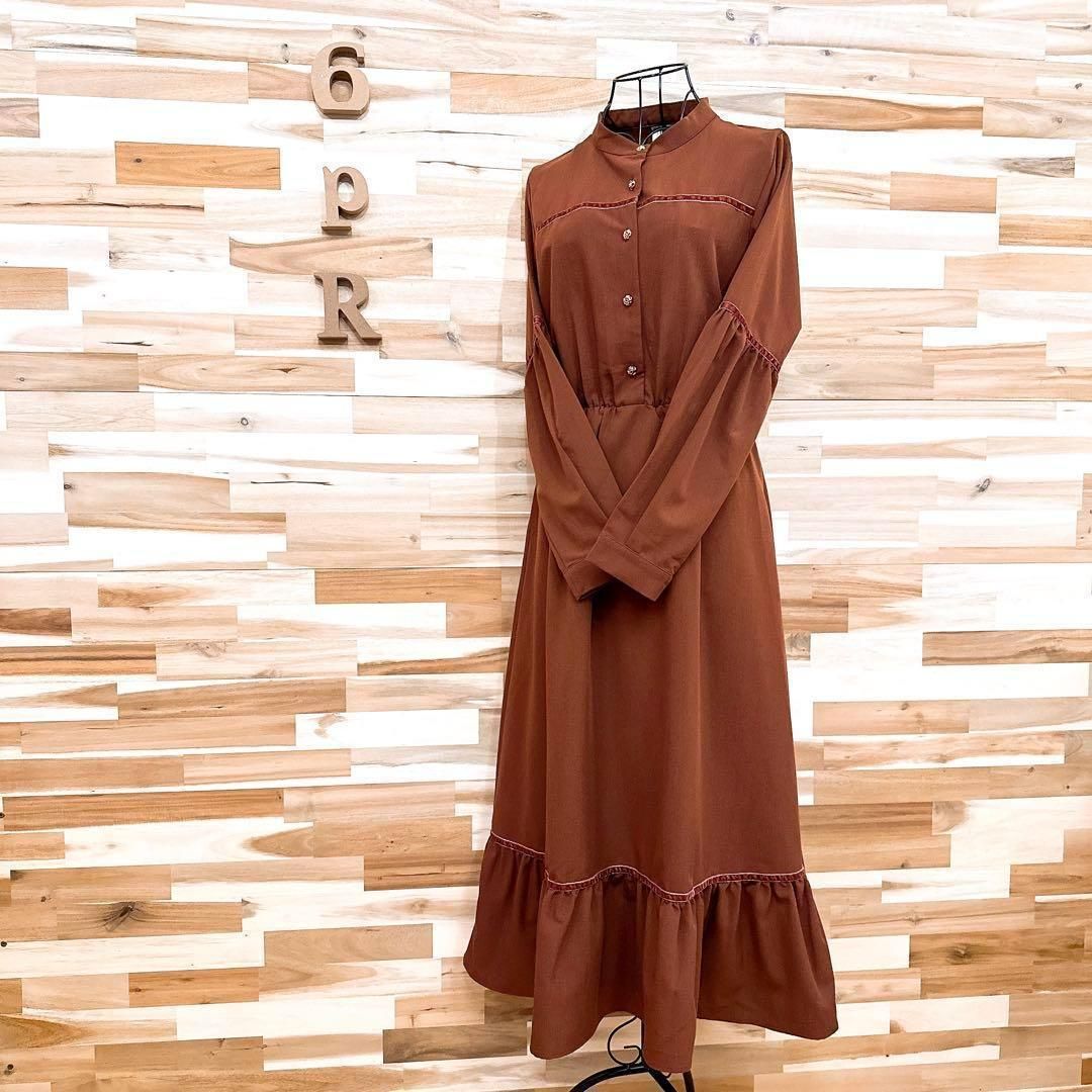 レベッカブティック レトロ アンティーク ロング ワンピース ベロア テープ茶