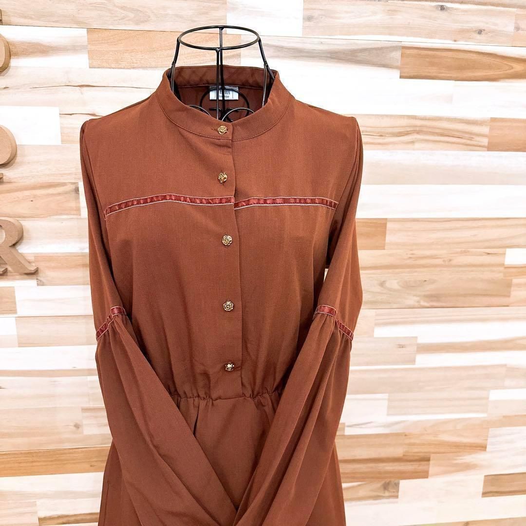 レベッカブティック レトロ アンティーク ロング ワンピース ベロア テープ茶