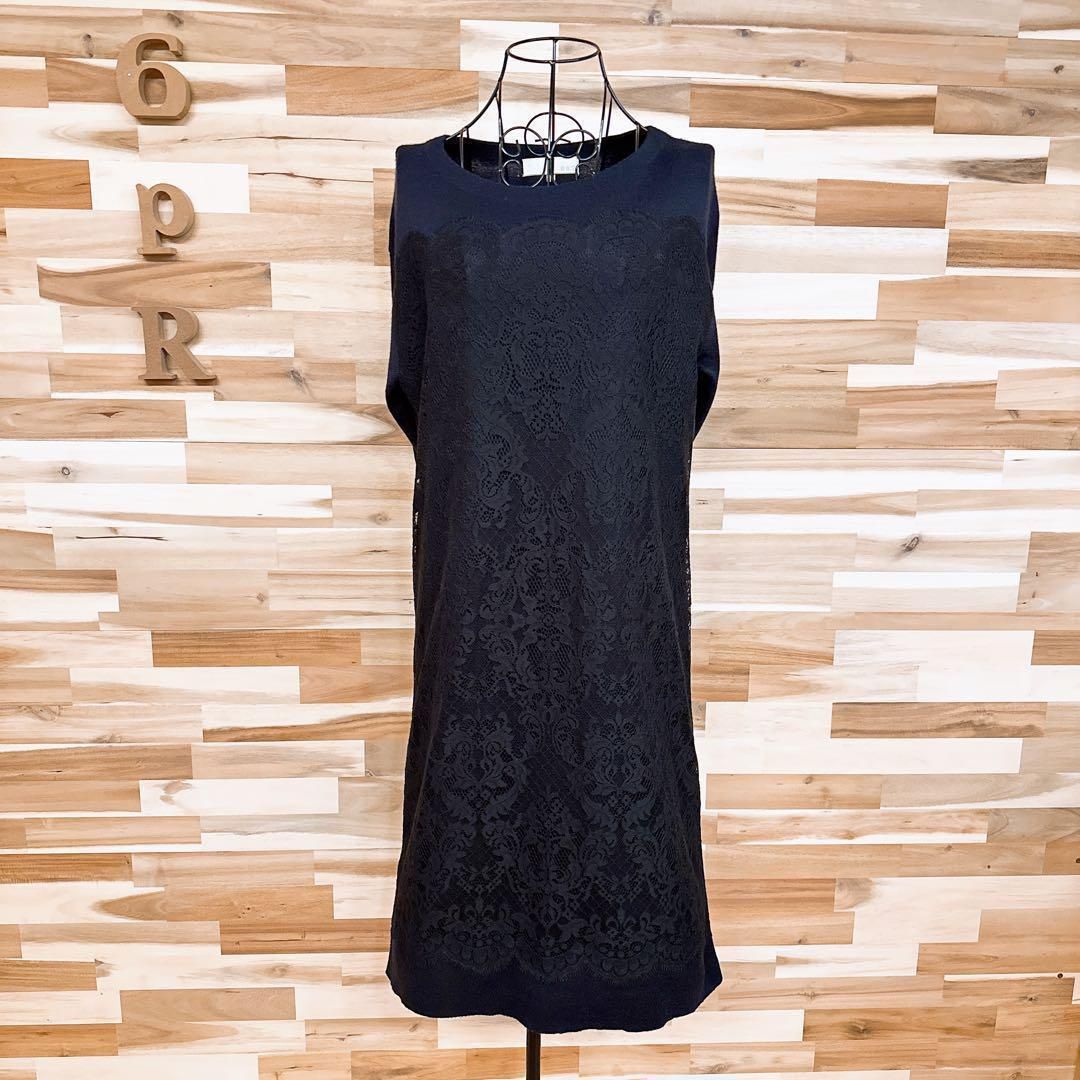 ニット ワンピース紺×黒