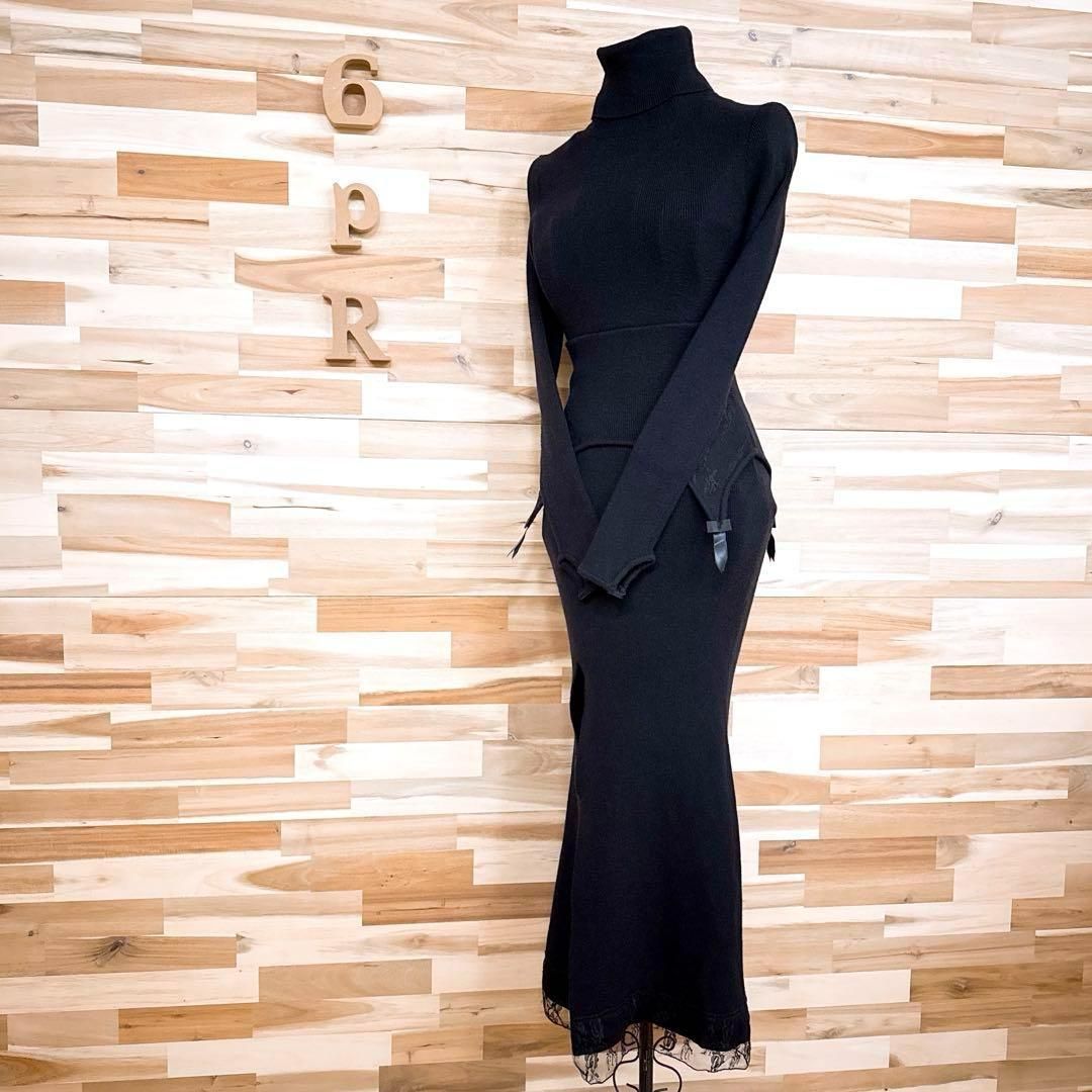 アンドマリー ガーター レース ロング ニット ドレス ワンピース 黒ブラック