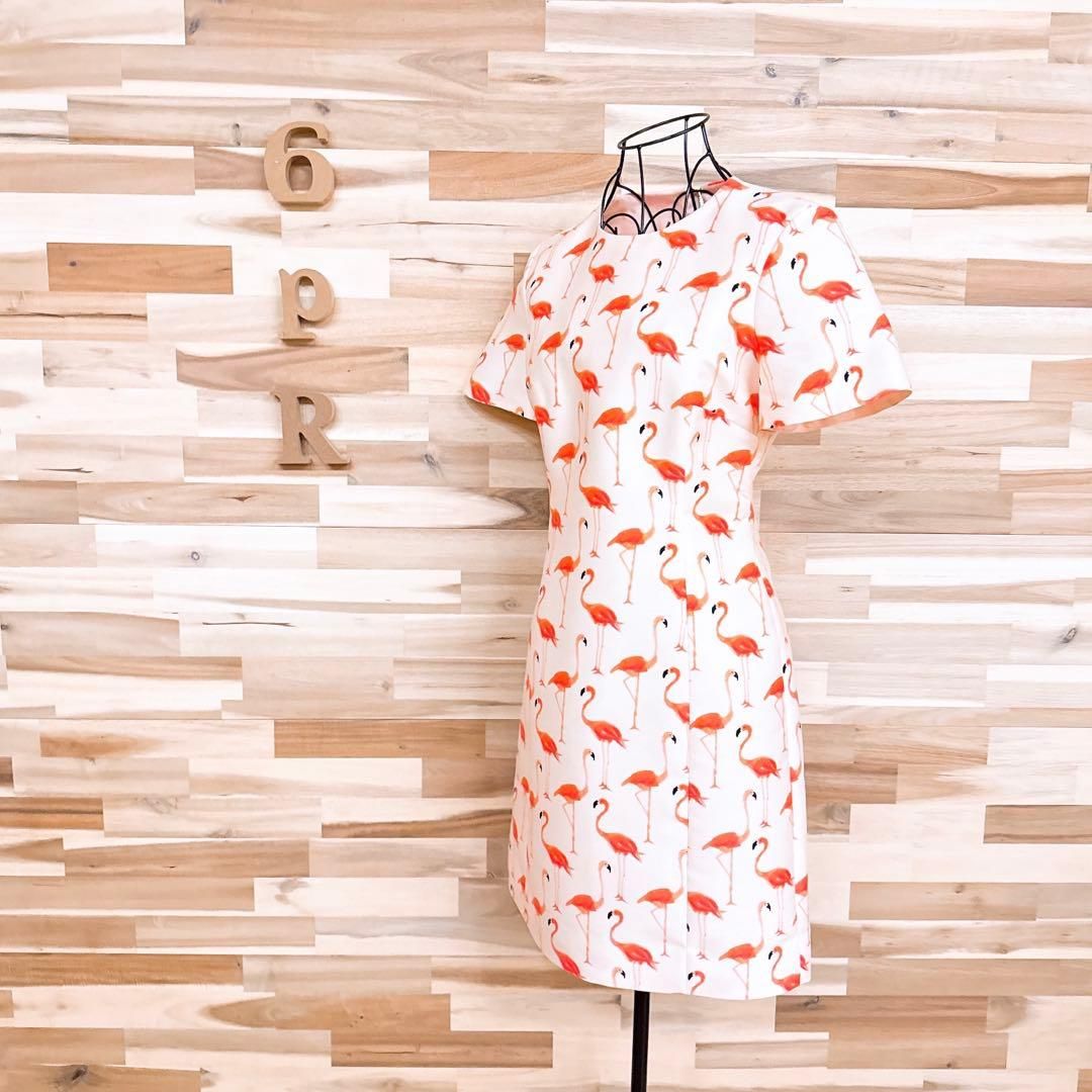 ケイトスペード アニマル フラミンゴ ドレス ワンピース 総柄 ピンク×黒