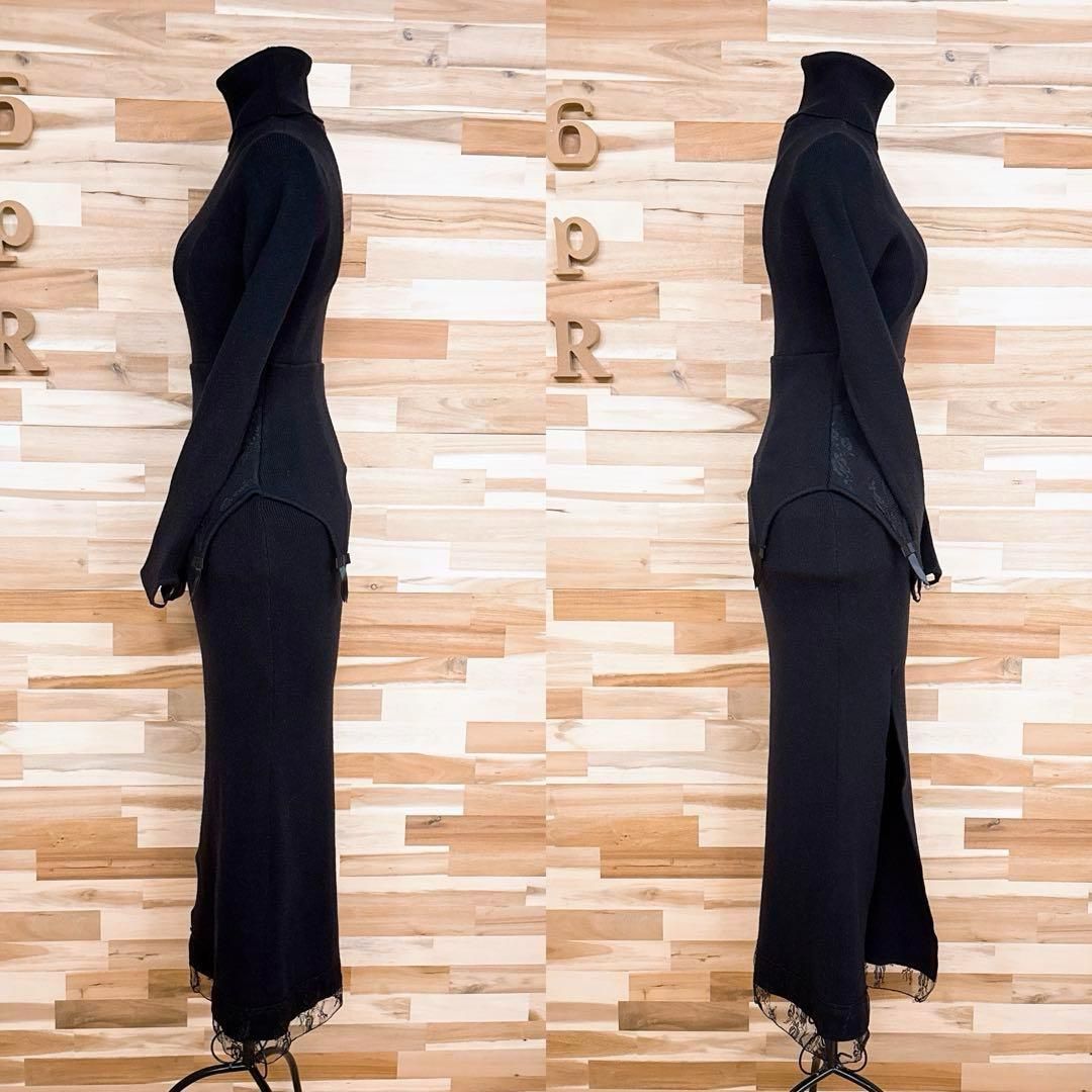  アンドマリー ガーター レース ロング ニット ドレス ワンピース 黒ブラック 長袖 七分袖 ニットワンピース