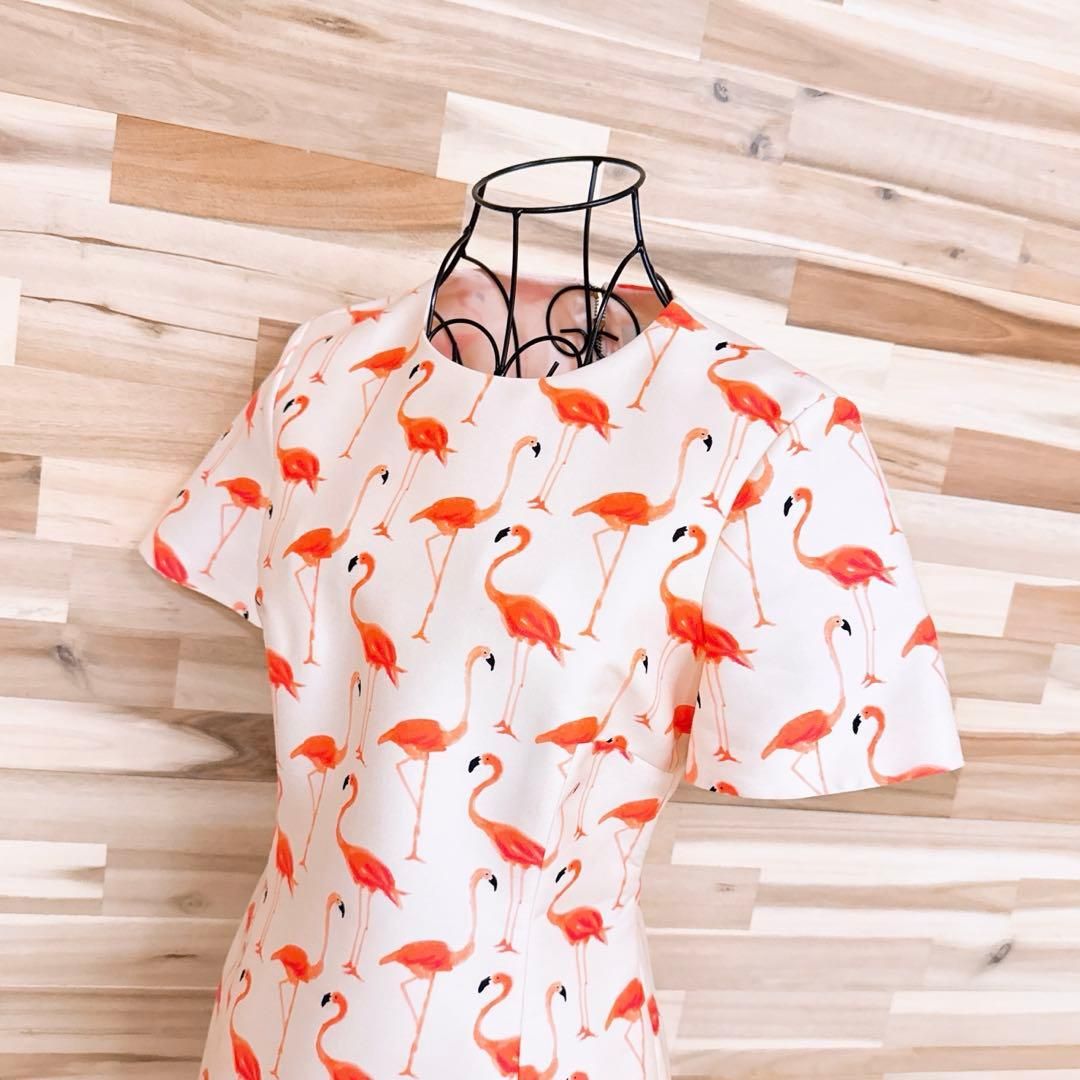 ケイトスペード アニマル フラミンゴ ドレス ワンピース 総柄 ピンク×黒