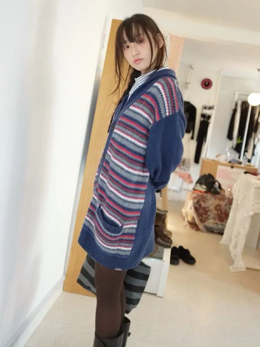  EDDIE BAUER ストライプウールカーディガン 長袖 カーディガン ボレロ アンサンブル