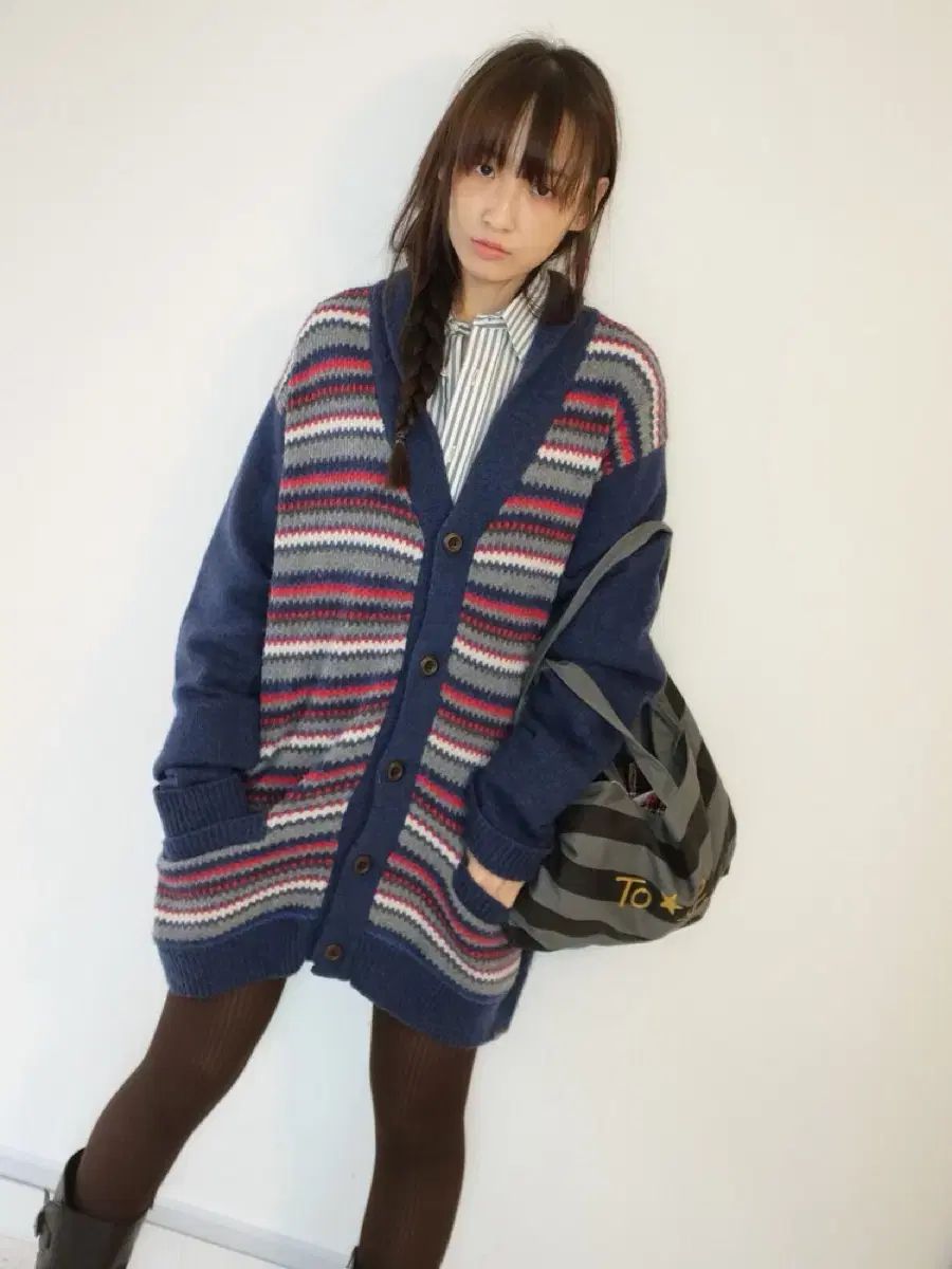 EDDIE BAUER ストライプウールカーディガン