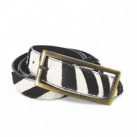 ゼブラ柄 プレーンベルト ハラコ レザー 本革 85 34 黒系 ブラック イタリア製 ピン式 バックル 小物