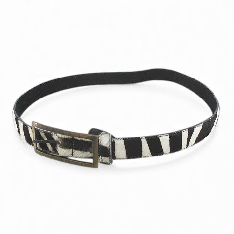 ゼブラ柄 プレーンベルト ハラコ レザー 本革 85 34 黒系 ブラック イタリア製 ピン式 バックル 小物