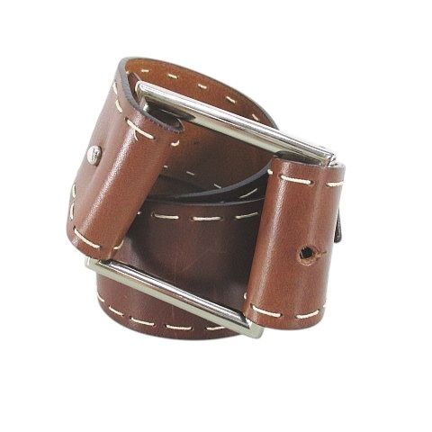 クラウディオ オルチアーニ claudio ORCIANI 太ベルト レザー 本革 80 茶系 ブラウン イタリア製 ステッチ トップ式 バックル 小物