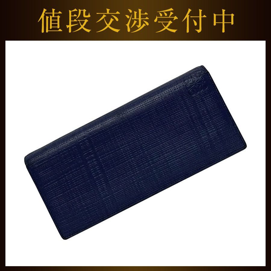 ロエベ 二つ折り 長財布 ネイビー リネン アナグラム 101.88.978