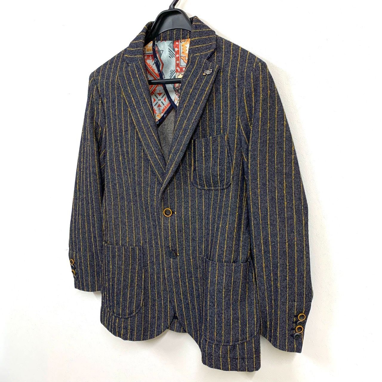 BOB】ボブ/2Bストライプテーラードジャケット/コットンウール/ネイビー
