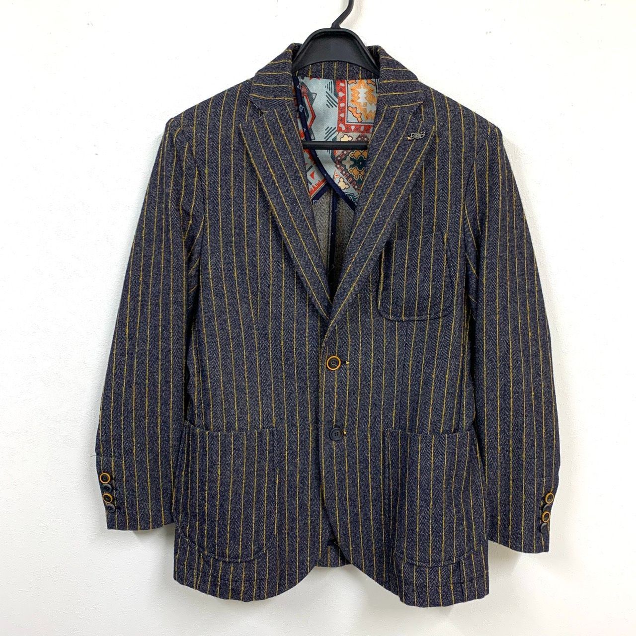 BOB】ボブ/2Bストライプテーラードジャケット/コットンウール/ネイビー