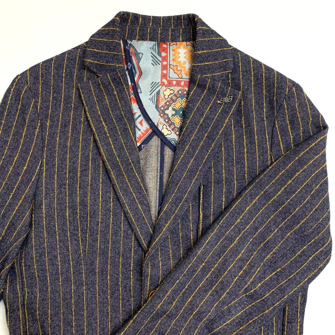 BOB ボブ テーラードジャケット 2Bシングル 総柄裏地 パイピング ネイビー BOB ボブ テーラードジャケット 2Bシングル 総柄裏地 パイピング ネイビー
