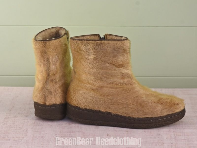 E 008 レディース エスキモーブーツ ビンテージ アザラシ毛 茶 25.0 cmくらい
