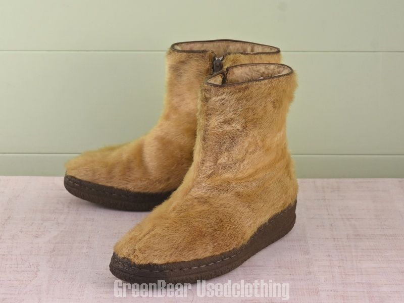 E 008 レディース エスキモーブーツ ビンテージ アザラシ毛 茶 25.0 cmくらい