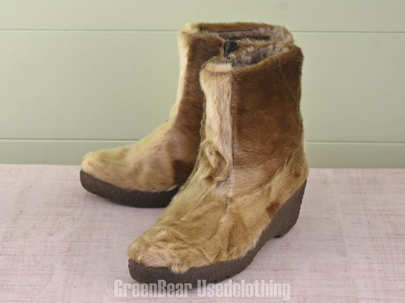 E 009 レディース eskimoc エスキモーブーツ ビンテージ アザラシ毛 茶 23.0 cm