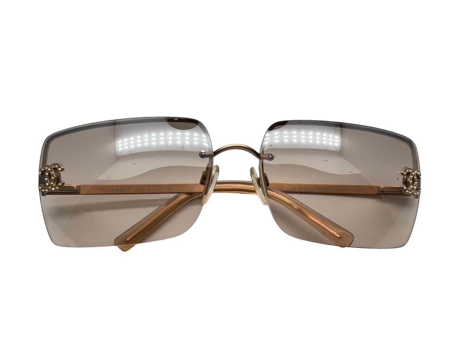 CHANEL シャネル サングラス メガネ ココマーク リムレス ブラウン メタル ゴールド金具 サイズ62◻︎15 4b008971