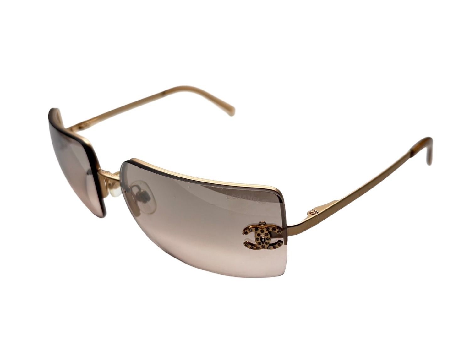 CHANEL シャネル サングラス メガネ ココマーク リムレス ブラウン メタル ゴールド金具 サイズ62◻︎15 4 b 008971