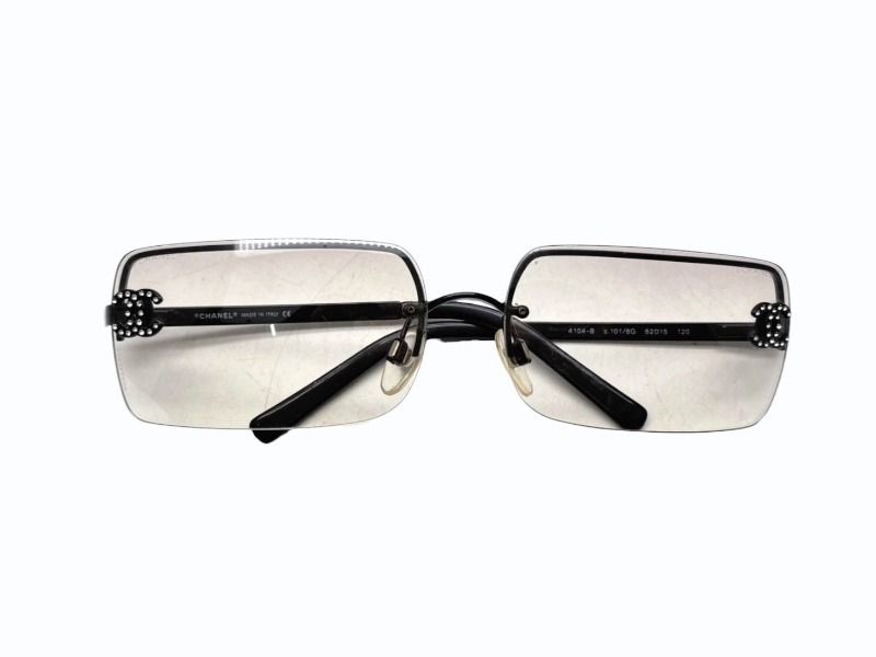 CHANEL シャネル リムレス サングラス ラインストーン ココマーク 4104-B イタリア製 メタル ブラック サイズ62 15 120 4 b 009291