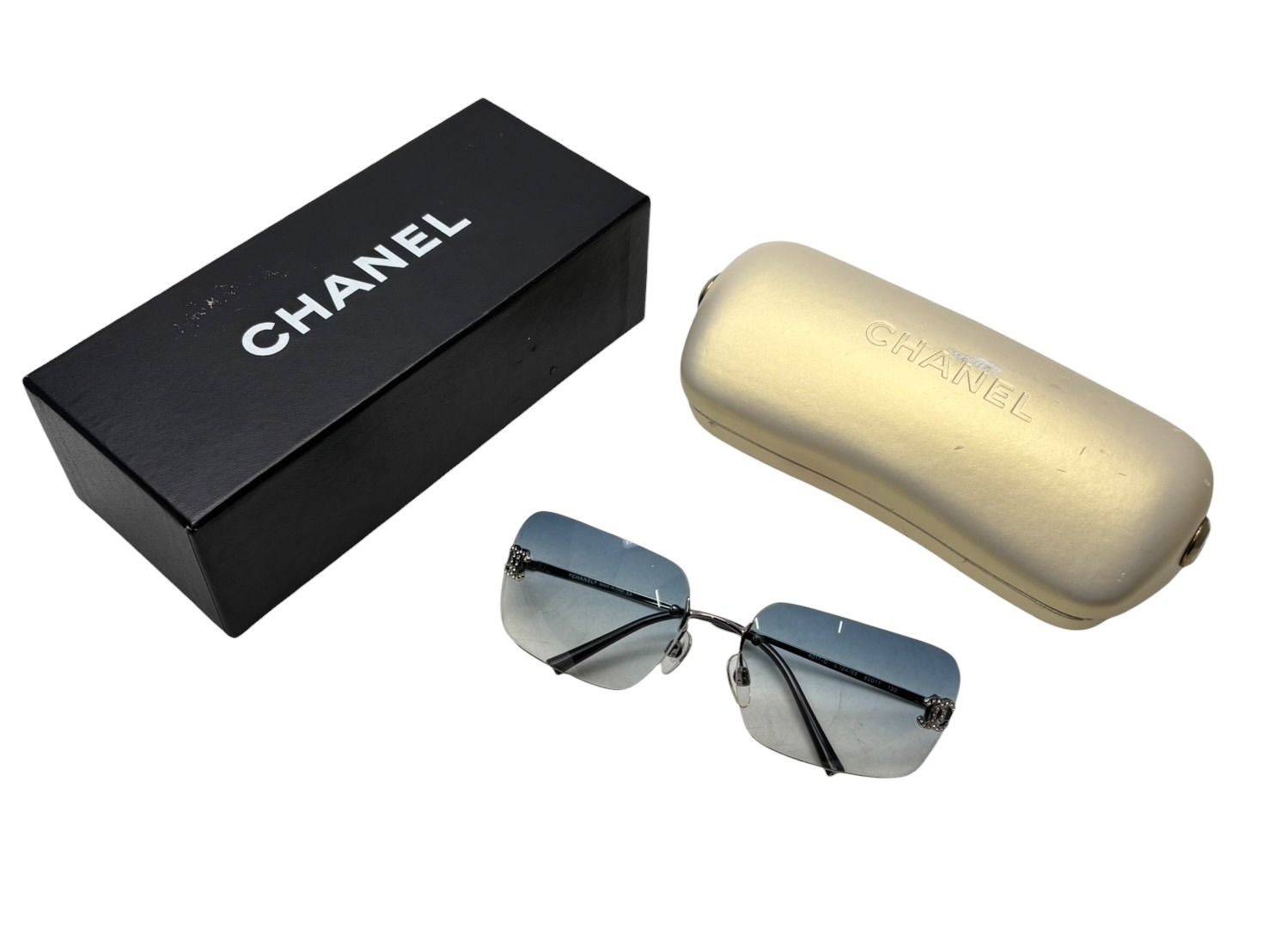 CHANEL シャネル リムレス サングラス 4017-D c.124 55 サイズ62 17 120 ココマーク ラインストーン ブルー 4b009273