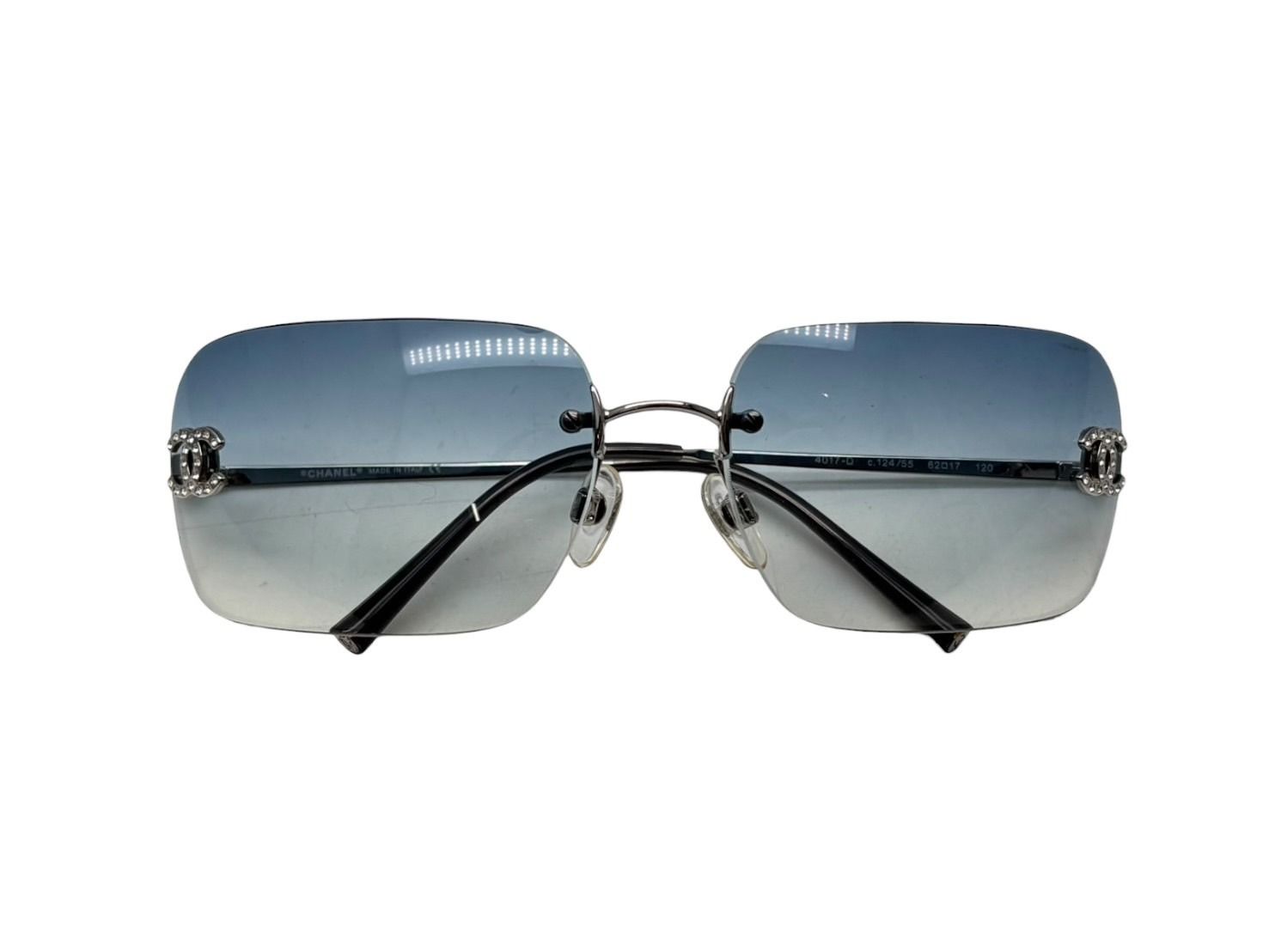 CHANEL シャネル リムレス サングラス 4017-D c.124 55 サイズ62 17 120 ココマーク ラインストーン ブルー 4 b 009273