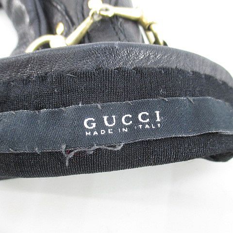 全商品業界最安値に挑戦！ グッチ GUCCI 手袋 5本指 グローブ ホースビット レザー 黒系 ブラック イタリア製 スタッズ