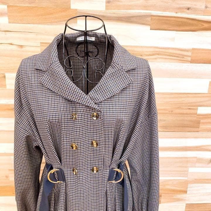 レディアゼル ピークドラペル 千鳥 チェック ワンピース 総柄 S 紺×茶