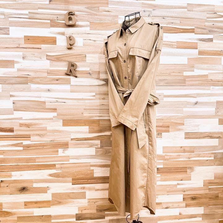 ザラ クラシカル トレンチ ライク ロング シャツ ワンピース S キャメル
