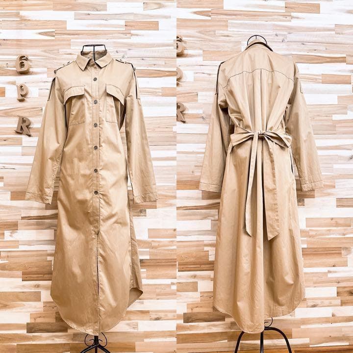  ザラ クラシカル トレンチ ライク ロング シャツ ワンピース S キャメル 長袖 七分袖 シャツワンピース