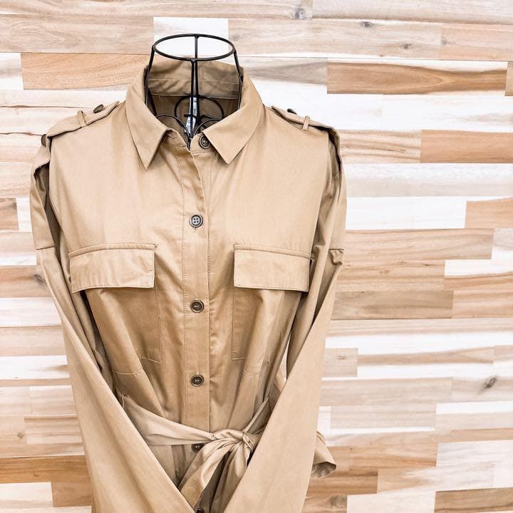 ザラ クラシカル トレンチ ライク ロング シャツ ワンピース S キャメル