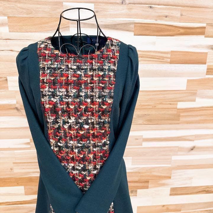 エムズグレイシー ミックスニット センター ドッキング ツイード ワンピース