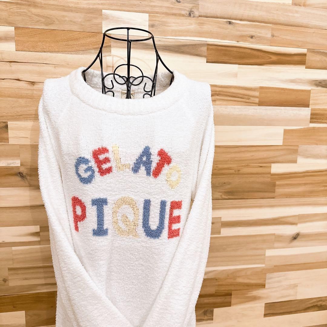 ジェラートピケ カラフル ロゴ モコモコ ロング ワンピース部屋着 白×ピンク