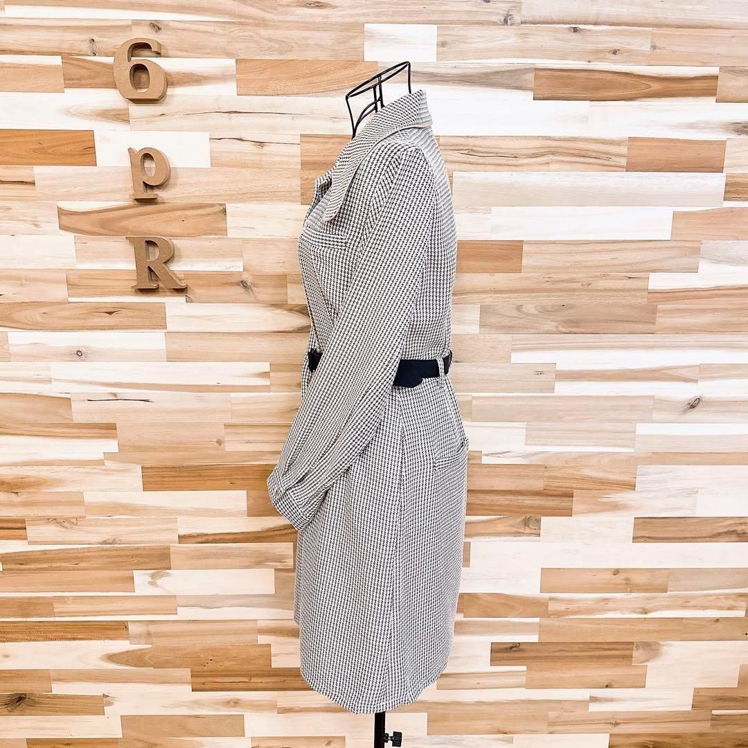  レディアゼル ビッグ ジャガード チェック ワンピース Mベージュ×白 長袖 七分袖 ひざ丈ワンピース