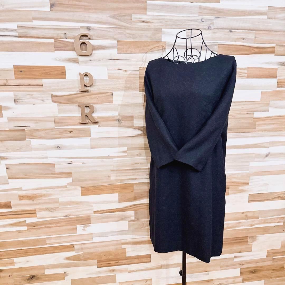 23区 ボート ネック バック ジップ ウール ワンピース ビジネス グレー